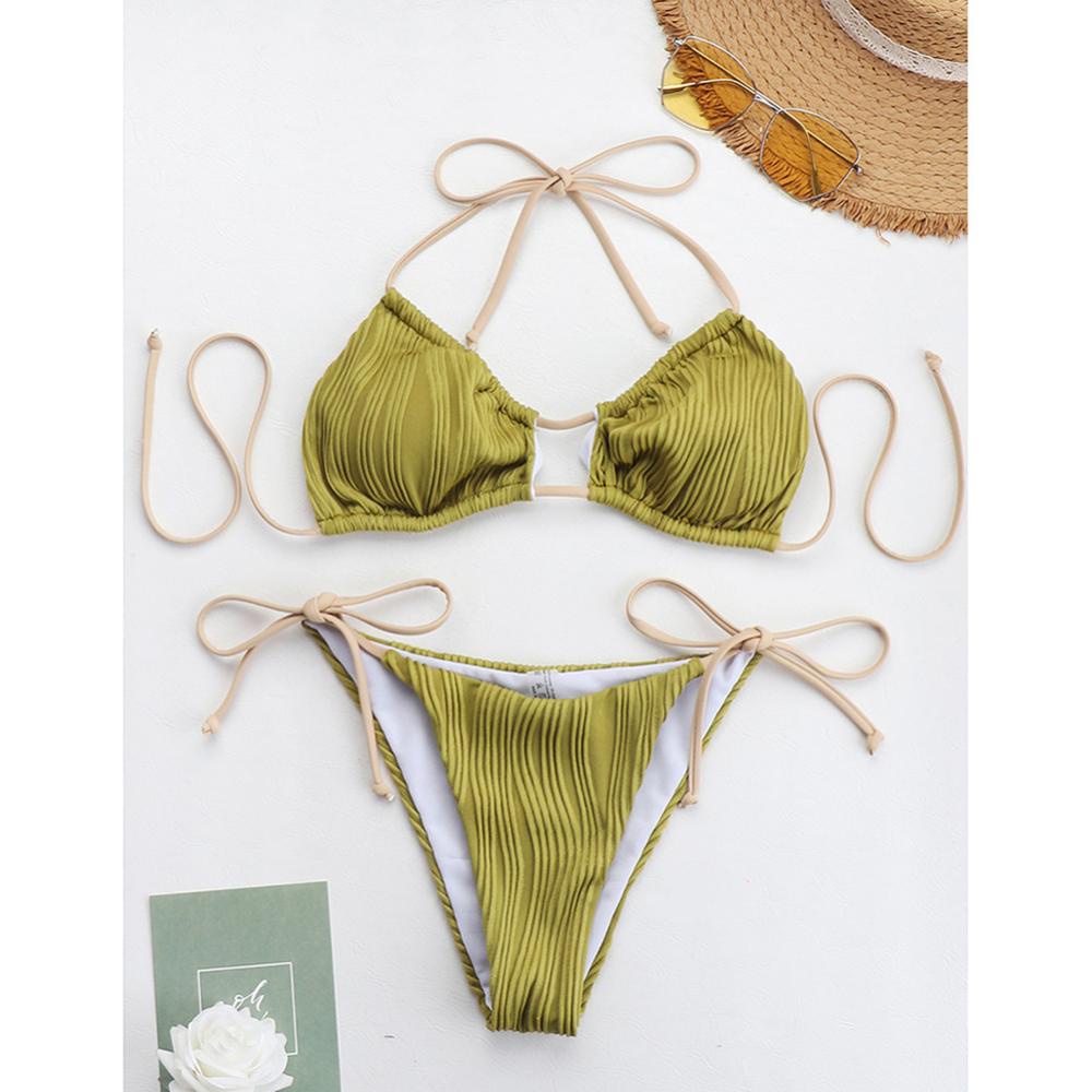 Bộ Đồ Bơi Bikini Hai Mảnh Màu Trơn Có Đệm Ngực Hở Lưng Thời Trang Gợi Cảm Cho Nữ B8H2