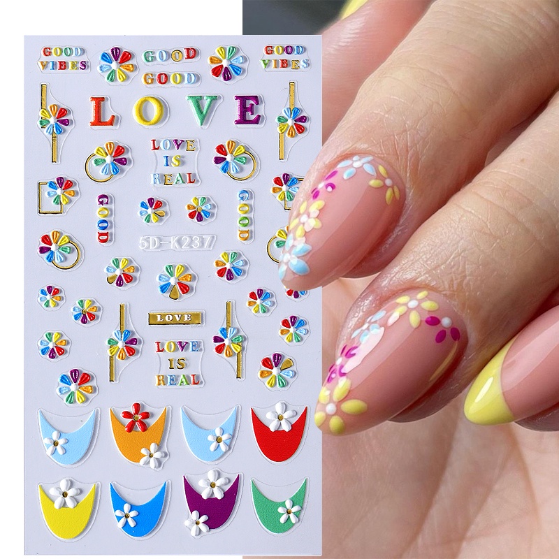 UR SUGAR Miếng Dán Trang Trí Móng Tay 5D Tự Dính Họa Tiết Hoa Bướm Xinh Xắn