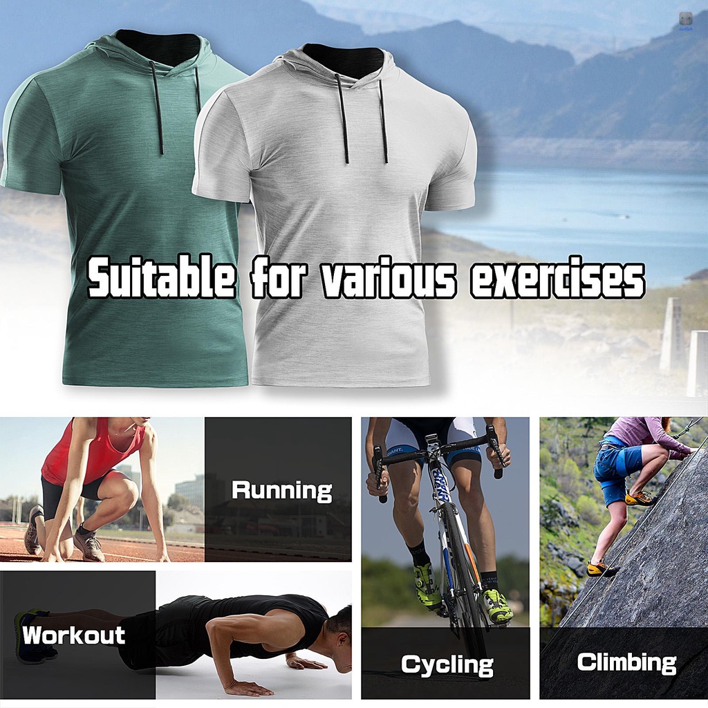 Áo Thun Thể Thao Tay Ngắn Có Nón Rút Dây Màu Sắc Đơn Giản Khô Thoáng Nhanh Thời Trang Mùa Hè