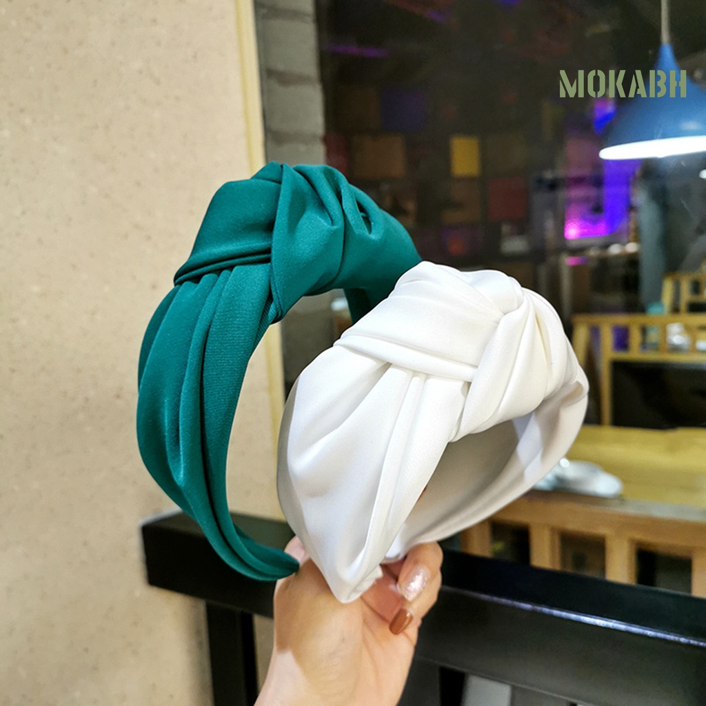 Băng Đô Cài Tóc Màu Trơn Thắt Nút Bản Rộng Thời Trang Cho Nữ