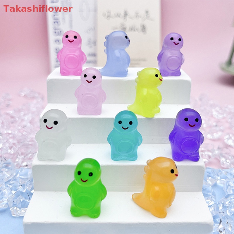 Bộ 5 Mô Hình Khủng Long Mini Bằng Resin Màu Dạ Quang Dễ Thương Trang Trí Thủ Công DIY