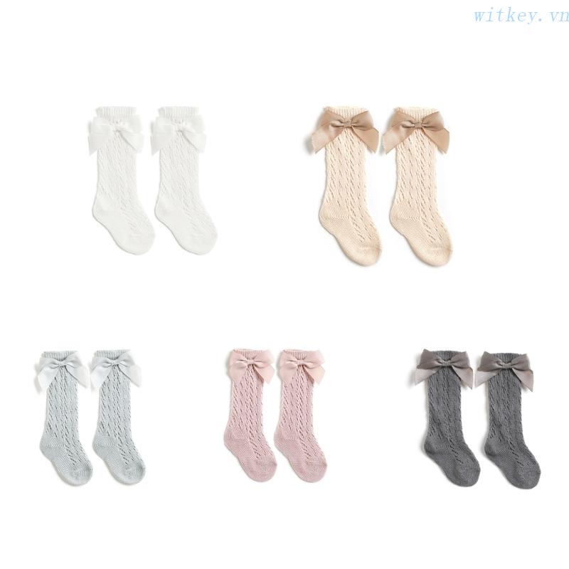 1 Đôi Vớ Cotton Ống Dài Phối Lưới Thoáng Khí Cho Bé Sơ Sinh 0-6 Tuổi
