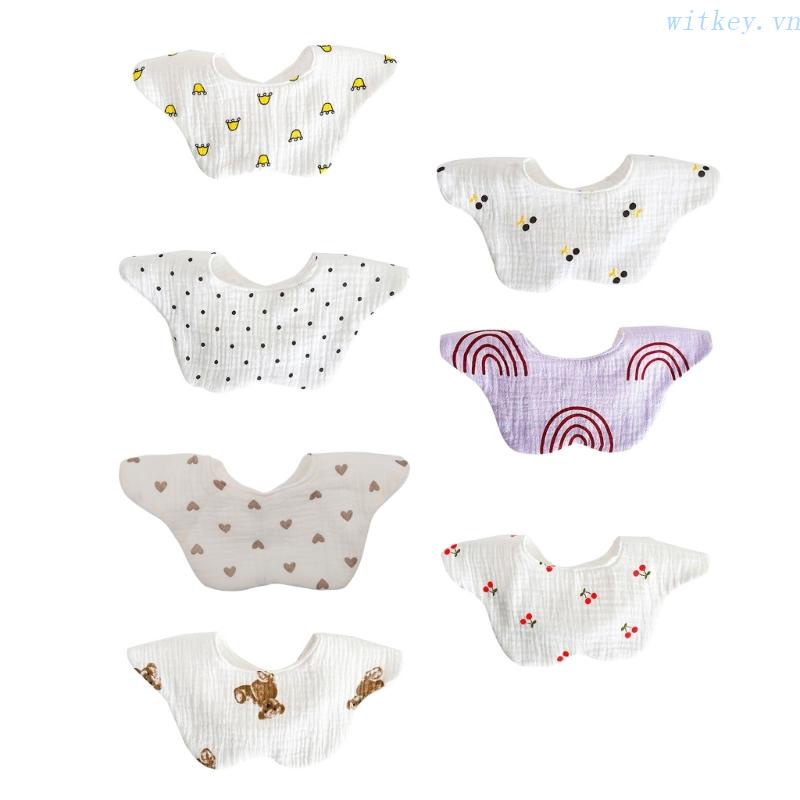 Yếm Ăn Cotton Thoáng Khí Xoay 360 Độ In Họa Tiết Hoạt Hình Xinh Xắn Cho Bé