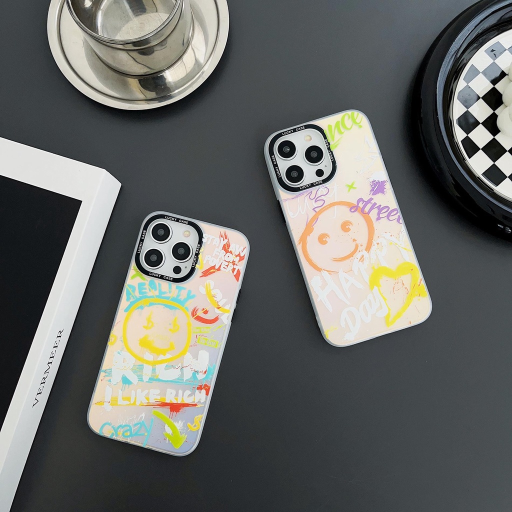 Ốp Điện Thoại Tpu Mềm Chống Sốc Hai Mặt Trong Suốt Họa Tiết Mặt Cười Graffiti Cho iPhone 14 13 12 11 Pro Max