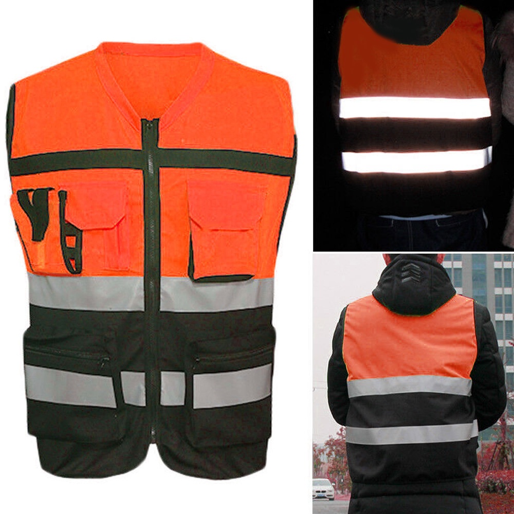 Áo Bảo Hộ Giao Thông Không Tay Nhiều Túi Kẻ Sọc Phản Quang Chất Lượng Cao Cho Nam