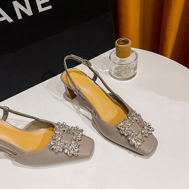 Giày Cao Gót Mũi Vuông Đính Đá Thời Trang Mùa Hè 2023 Cho Nữ