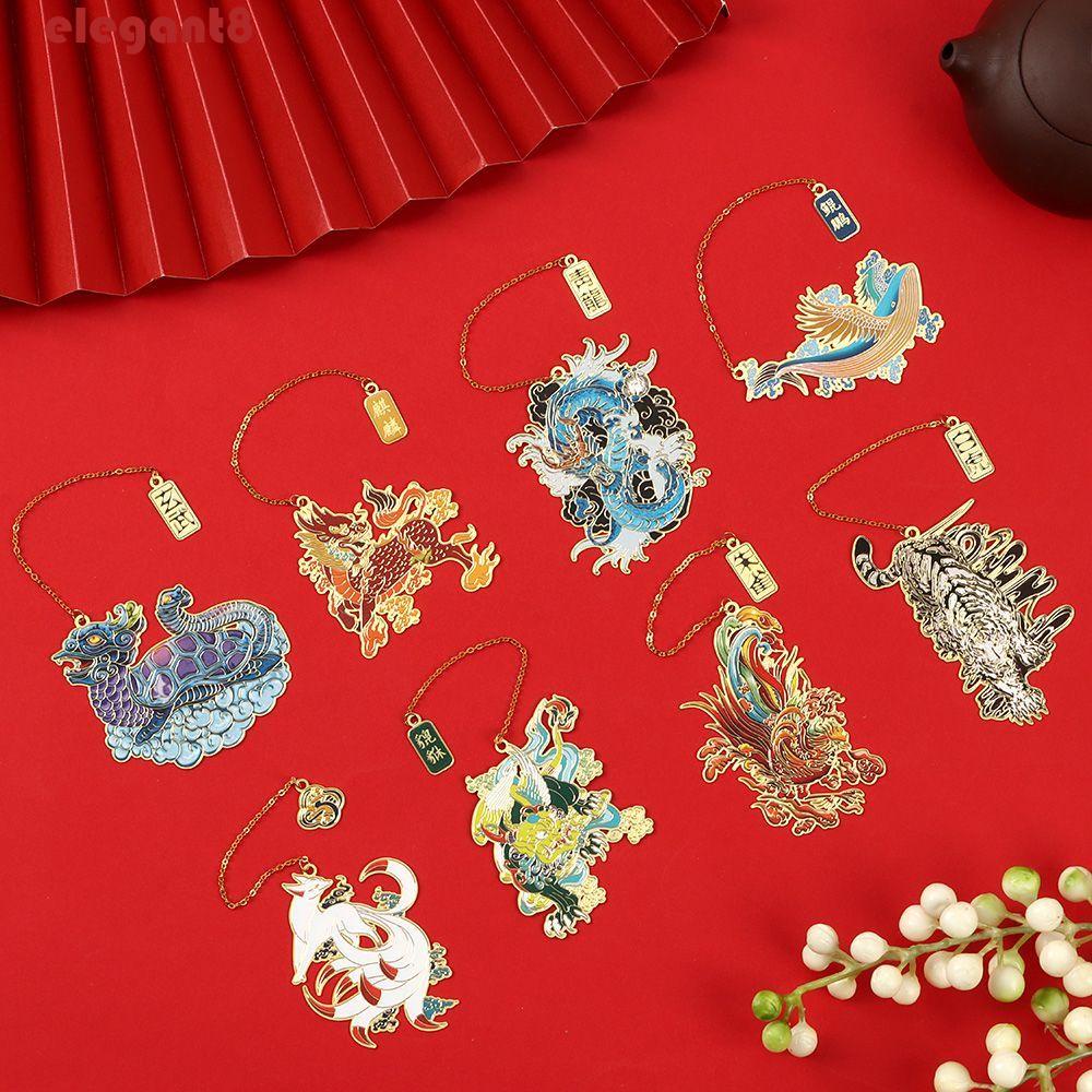 Kẹp Sách Bằng Đồng Thau Đính Tua Rua Hình Rồng Hổ Phong Cách Trung Hoa Cổ Điển