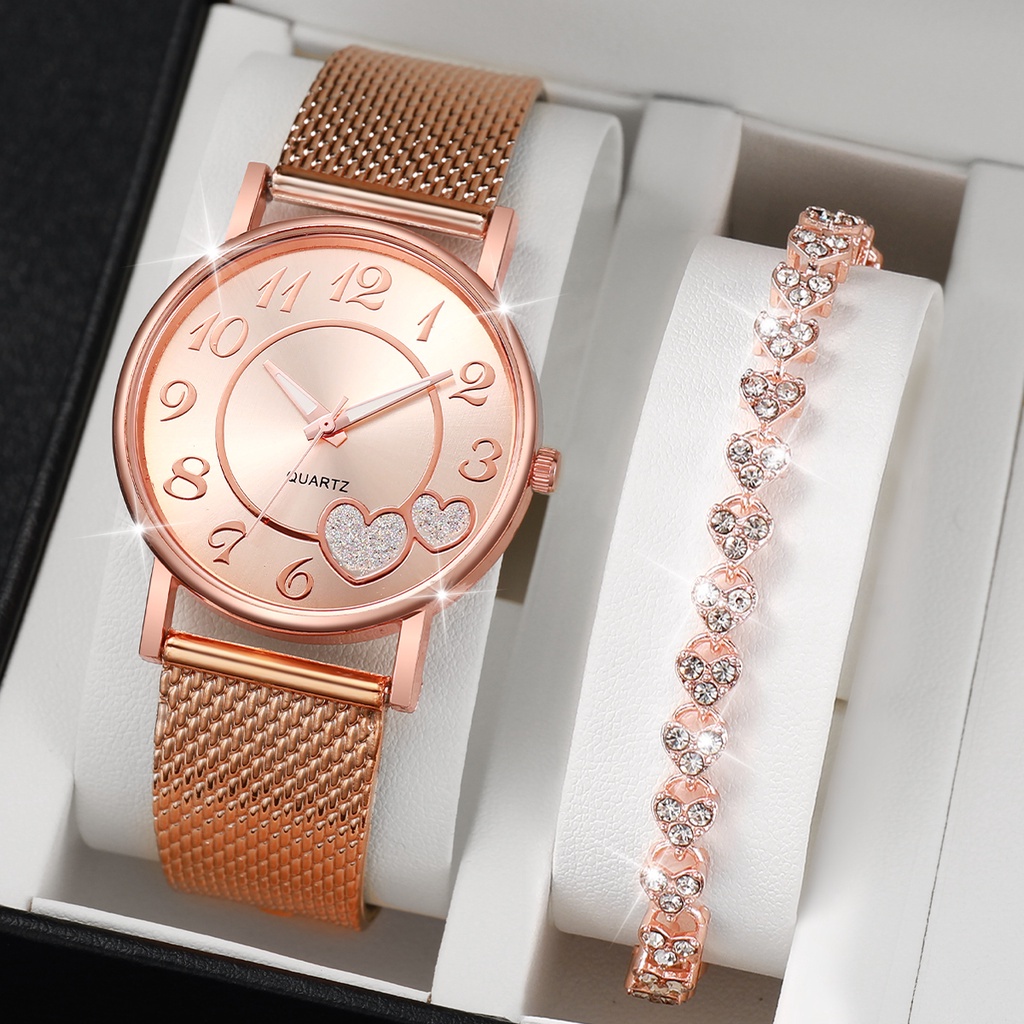 Đồng Hồ Nữ Dây Nhựa Mặt Trái Tim Vàng Thời Trang