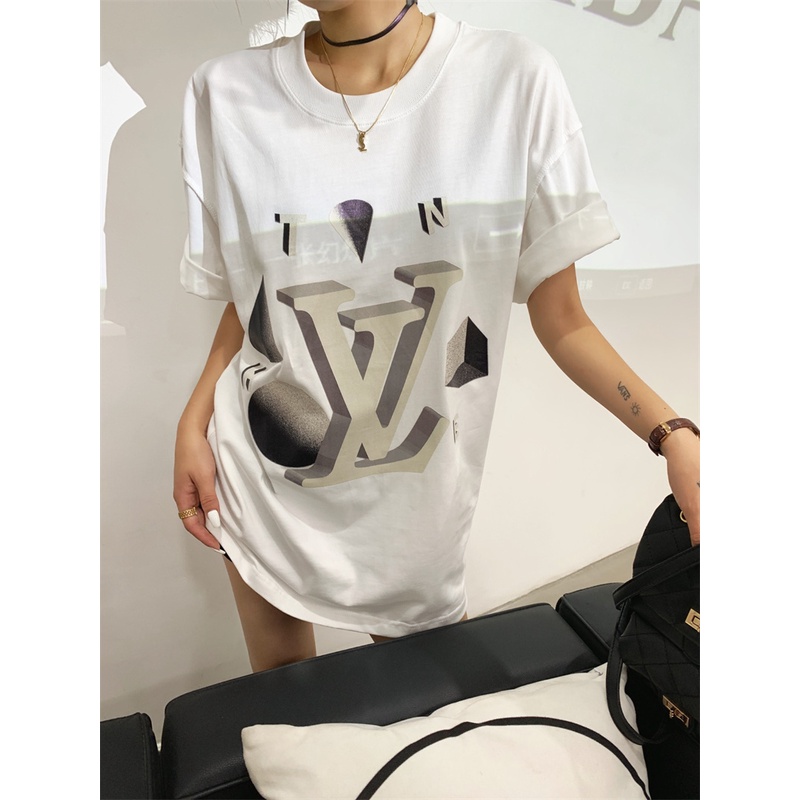 L &amp; V- Áo Thun Tay Ngắn In Logo Hành Tinh Rơi Màu Vàng Cổ Điểnkidtjrtrt