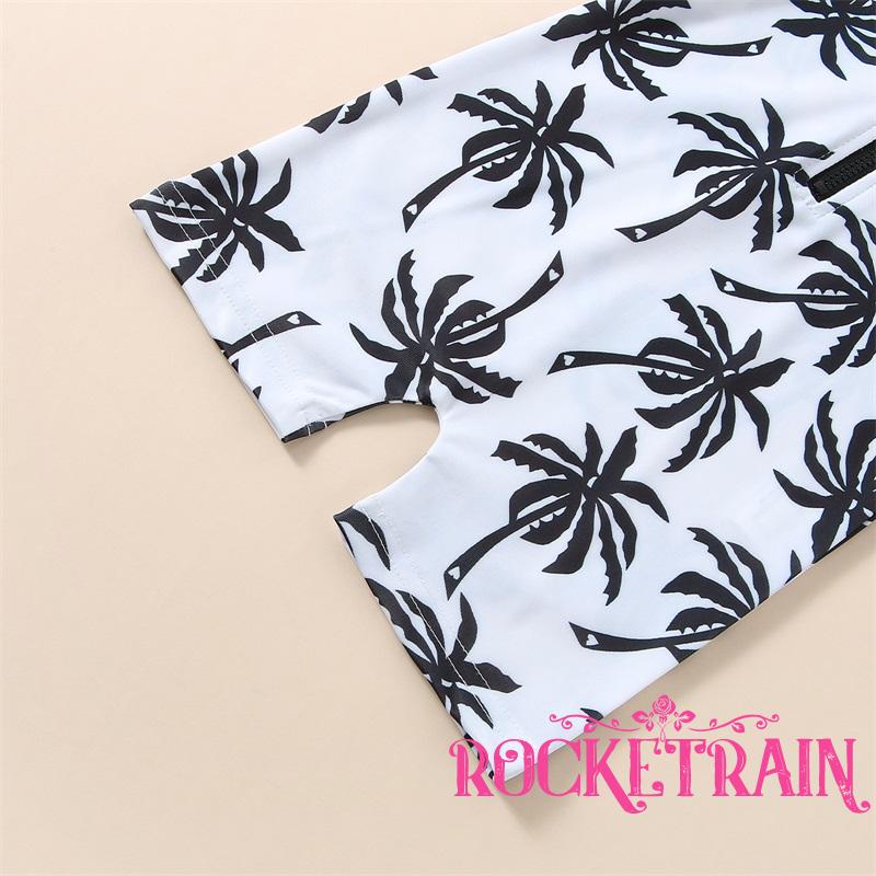 Wa- Đồ Bơi Ngắn Tay Có Khóa Kéo In Hình Cá Mập / Cây Cối Dễ Thương Cho Bé Trai