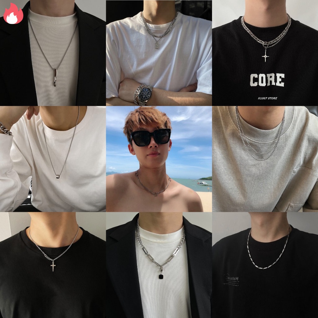 Vòng cổ Bằng Thép Không Gỉ Mặt Thánh Giá Màu Bạc Thời Trang Cho Nam