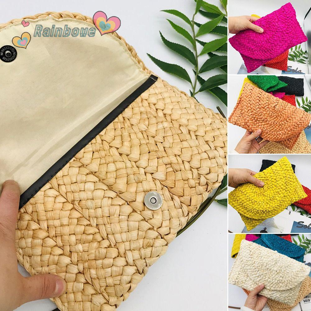 Túi Xách Lông Dệt Tay Sức Chứa Lớn Màu Cầu Vồng Cho Nữ