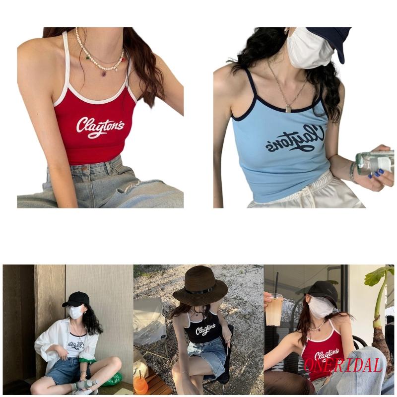 Áo Croptop Hai Dây In Chữ Phong Cách Thể Thao Thời Trang Mùa Hè Quyến Rũ Cho Nữ