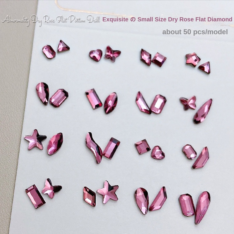 Khoảng 50 chiếc hoa hồng khô đáy phẳng cỡ nhỏ trang sức kim cương trang sức móng nghệ thuật / Trang sức nghệ thuật móng tay pha lê siêu sáng bóng / Đồ trang trí móng tay thủy tinh nhỏ