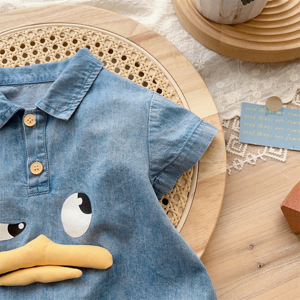 Bộ Áo Liền Quần Vải Denim Tay Ngắn Dễ Thương Thời Trang Mùa Hè Cho Bé