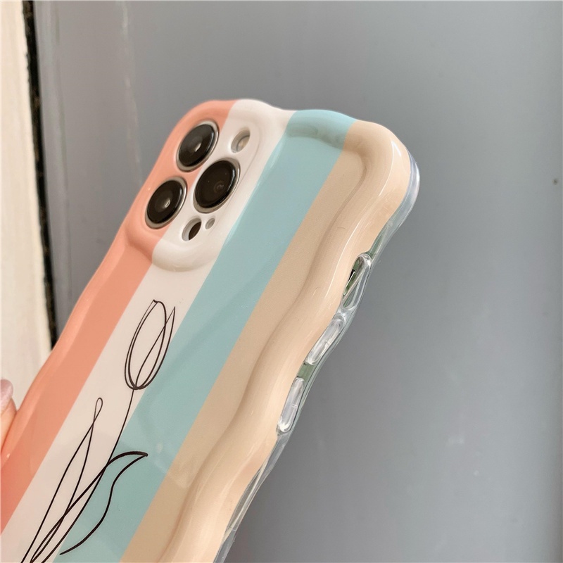 Ốp Điện Thoại TPU Viền Gợn Sóng Hình Hoa Tulip Chống Sốc Cho IPhone 14 13 12 11 Pro Max
