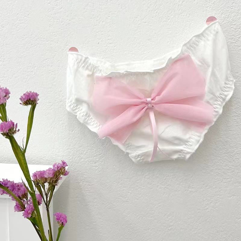 Quần Lót Cotton Màu Đen Lưng Thấp Đính Nơ Hồng Ngọt Ngào Phong Cách Nhật Bản