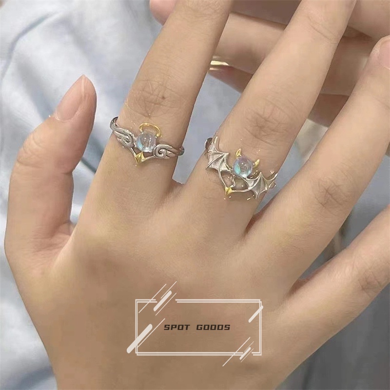 Nhẫn Cặp Đôi Thiên Thần Và Quỷ Đá Mặt Trăng Sang Trọng Làm Quà Tặng Ngày Của Người Lớn