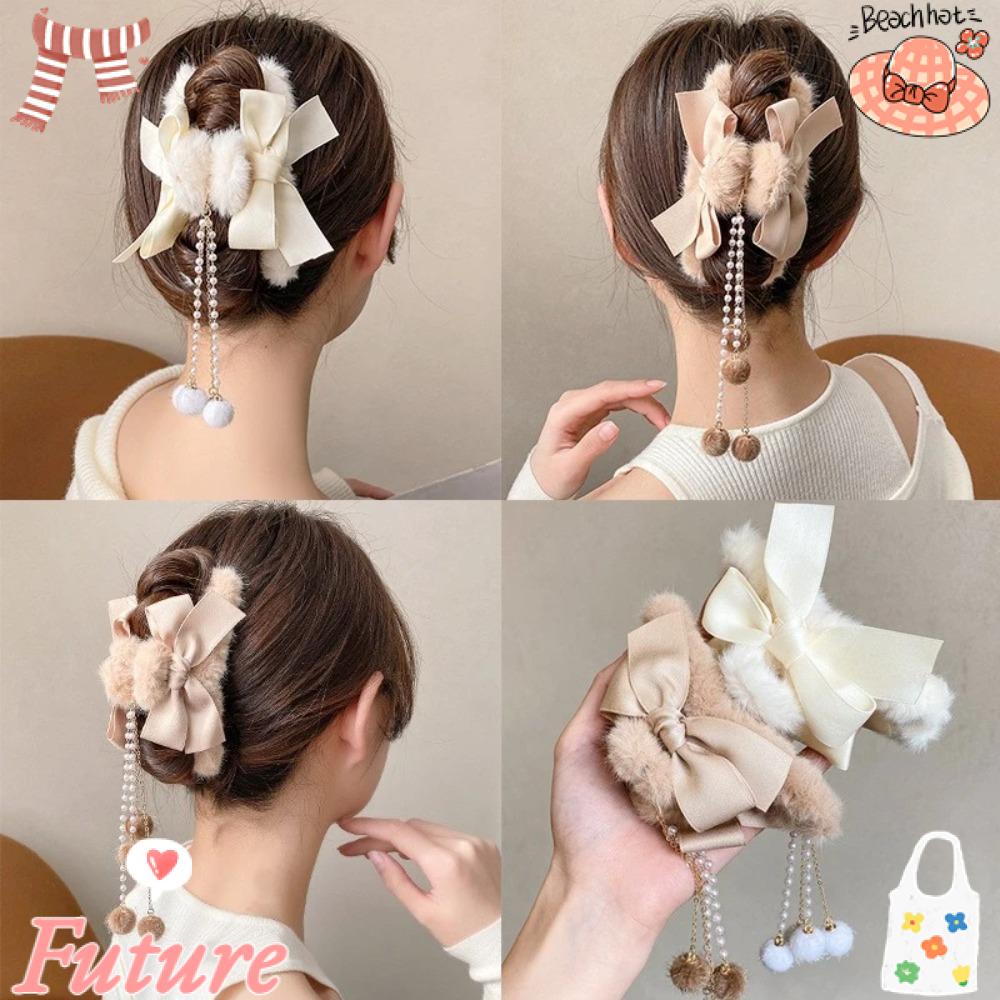 Set 2 Kẹp Tóc Nơ Bằng Acrylic Thời Trang Mùa Đông Cho Nữ