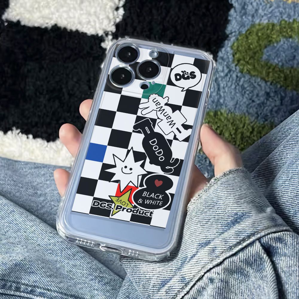 ✅Ốp Điện Thoại Mềm Chống Sốc Họa Tiết Caro Trắng Đen Cho Iphone 78plus max 6In 14Pro 1211 13 Y0TI