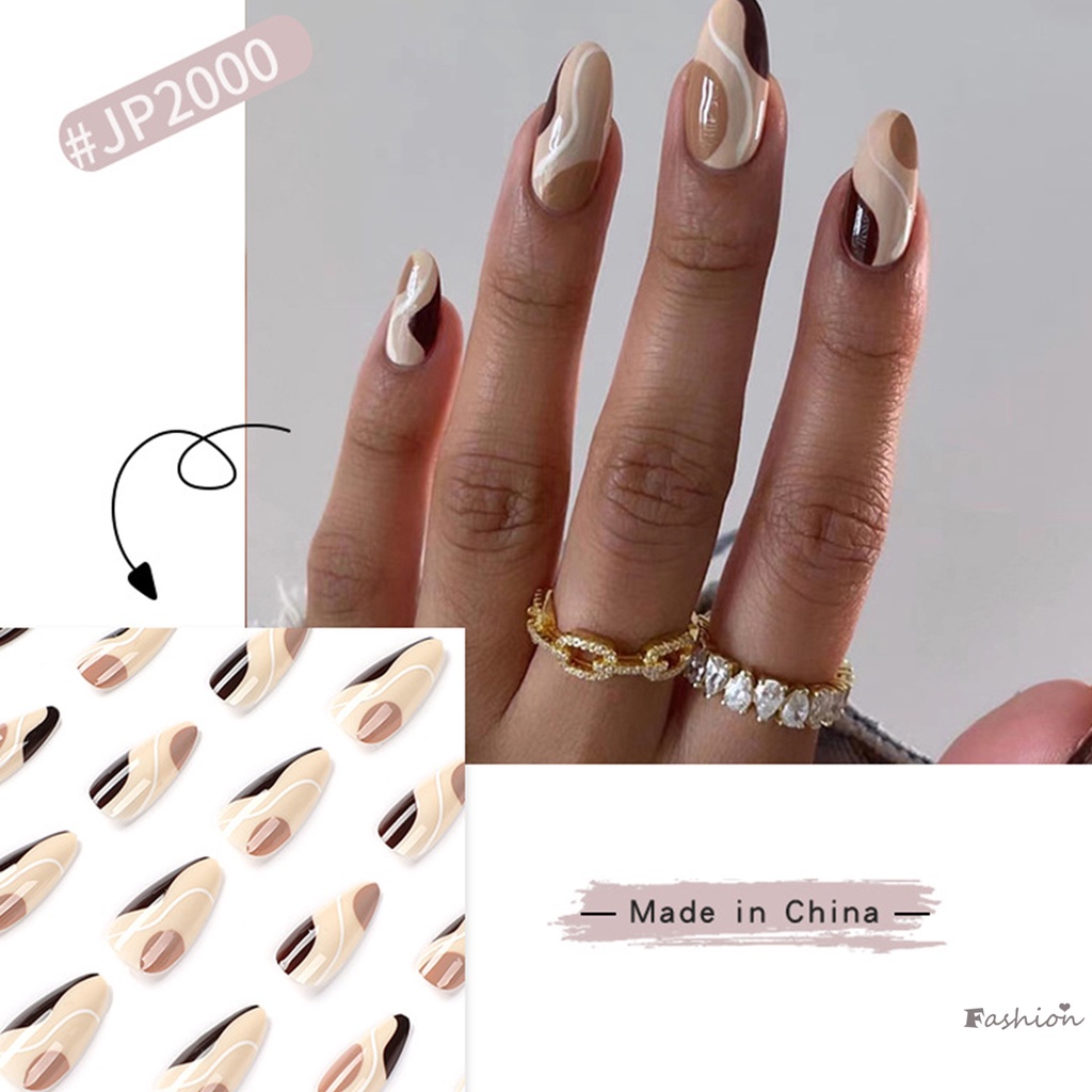 Móng Tay Giả Màu Nâu &amp; Trắng Bằng Chất Liệu ABS Giả Nhẹ Nhàng Để Trang Trí Móng Tay Và Da