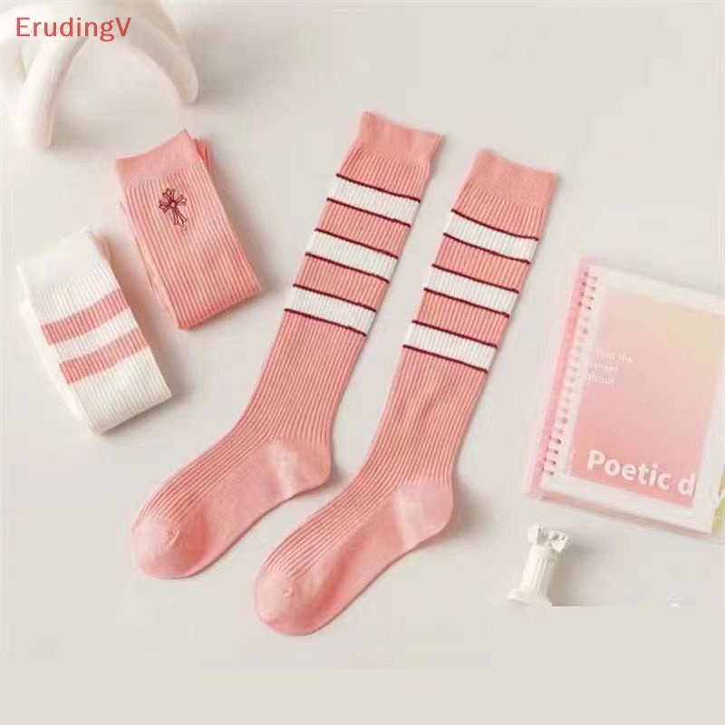 [ErudingV] 1 Đôi Tất Ống Ngang Bắp Chân Mỏng Kẻ Sọc Ngang Màu Hồng Thời Trang Mùa Hè Dành Cho Bạn Nữ [Mới]