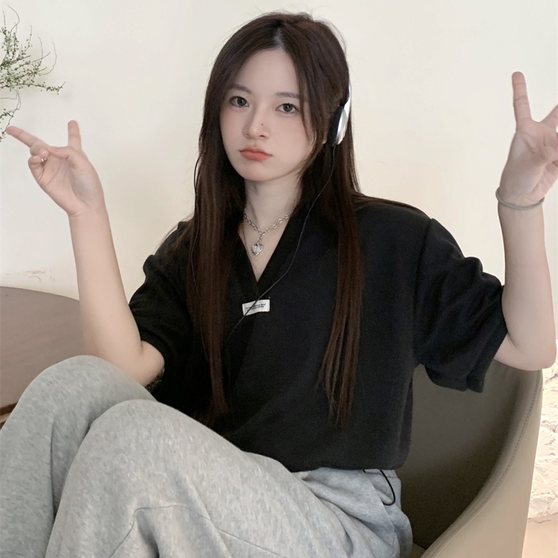 Áo Thun Polo Tay Ngắn Chất Liệu Cotton Phong Cách Hàn Quốc Thời Trang Cho Nữ