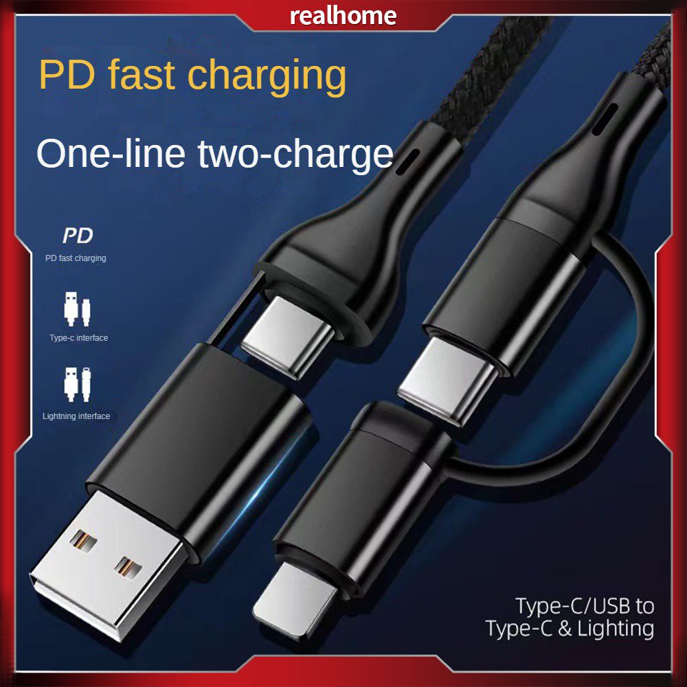 Bốn Trong Một Hợp Kim Nhôm Sạc Dòng PD đa Chức Năng Bện Dòng Dữ Liệu Cho ánh Sáng USB Type-C PD Realhome