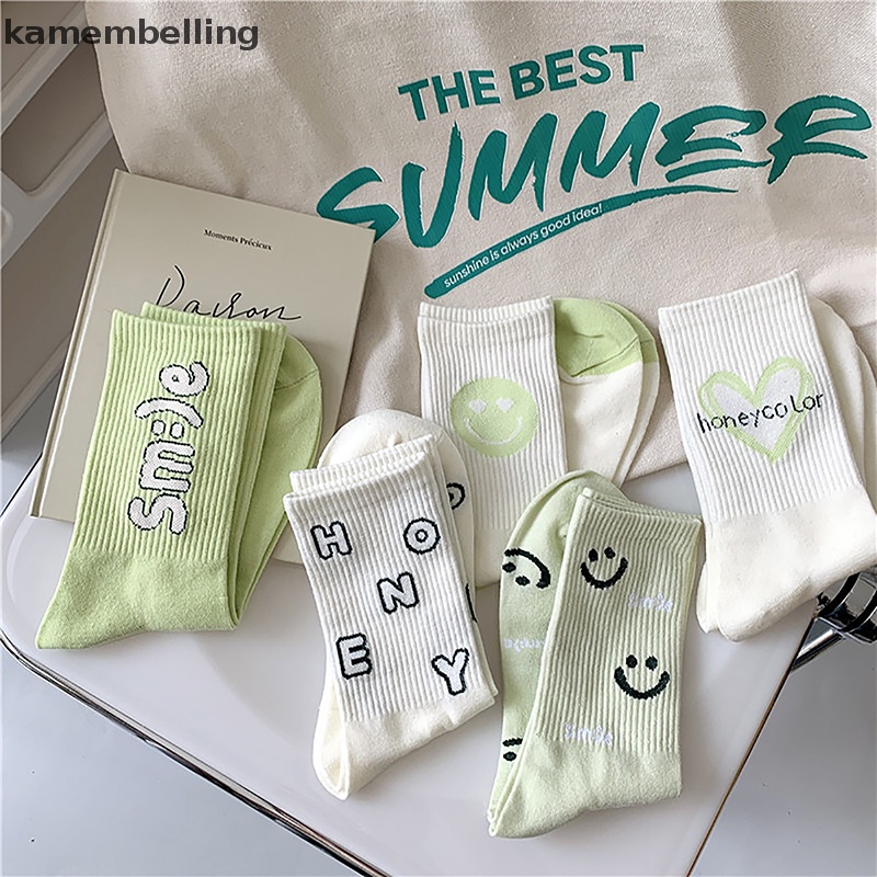 1 Đôi Tất Cotton Thoáng Khí In Hình Mặt Cười Dễ Thương Cho Nữ