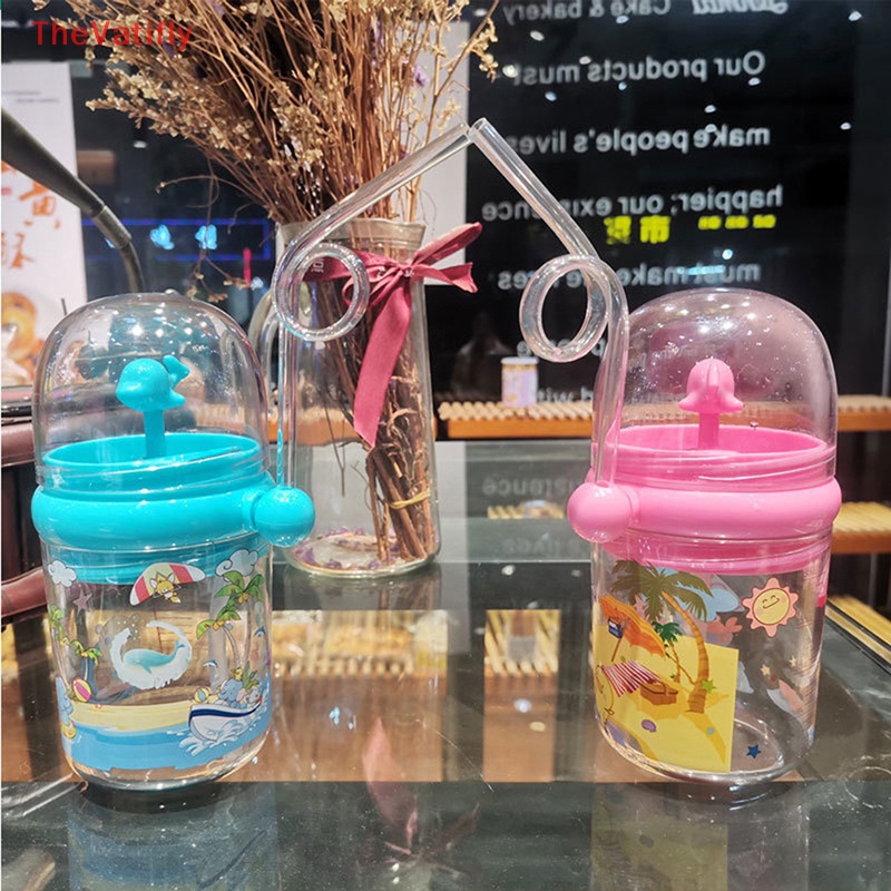 Bình Nước Nhựa Có Ống Hút Hình Cá Voi Dễ Thương Cho Bé