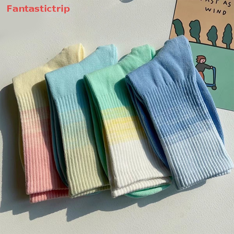 [Fantastictrip] Vớ Thể Thao Cotton Cổ Cao Vừa Màu Kẹo Gradient Đơn Giản Thời Trang Xuân Thu Dành Cho Bạn Nữ Mới