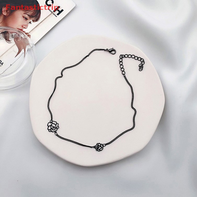 [Fantastictrip] Vòng Cổ Choker Ngắn Hình Hoa Hồng Đen Phong Cách Gothic Hàn Quốc Làm Quà Tặng Mới
