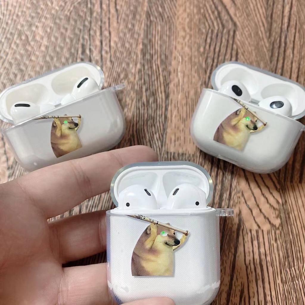 Vỏ Bảo Vệ Hộp Sạc Tai Nghe Bluetooth Airpods 1 2 3 Pro Airpods3 Bằng TPU Mềm Trong Suốt Hình Cún Shiba Inu Có Đèn LED