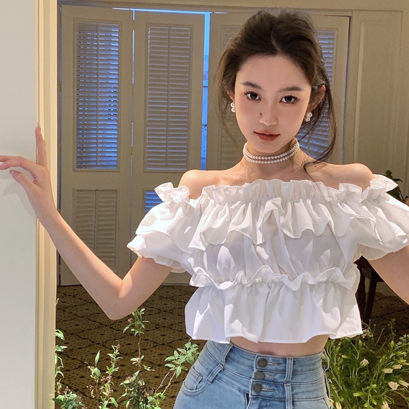 Áo Croptop Trễ Vai Tay Ngắn Thời Trang Mùa Hè Phong Cách Hàn Quốc Cho Nữ