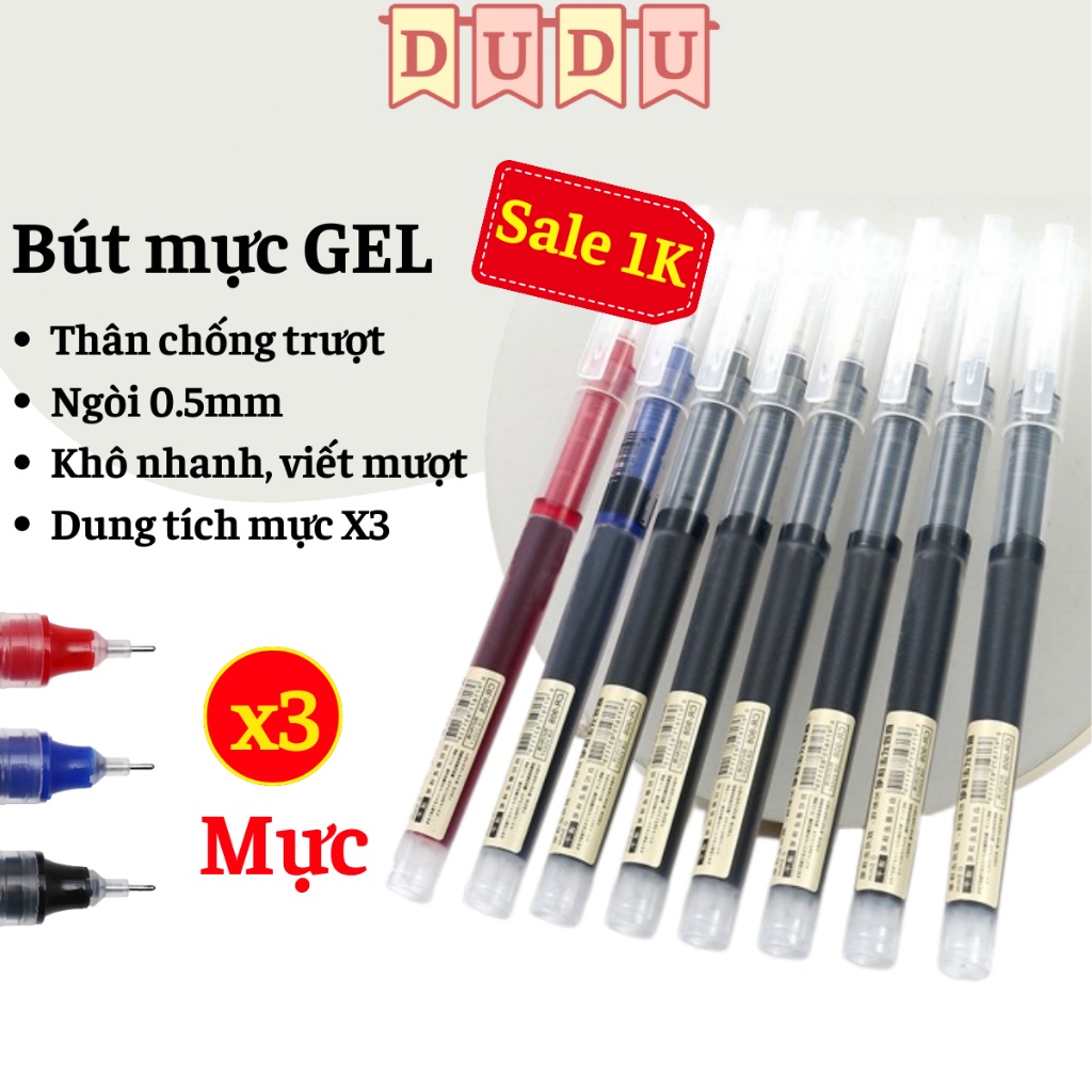 Bút gel mực nước bút nước đen xanh đỏ mực khô nhanh ngòi 0,5mm bút gel đen mực trơn mượt viết cực thích