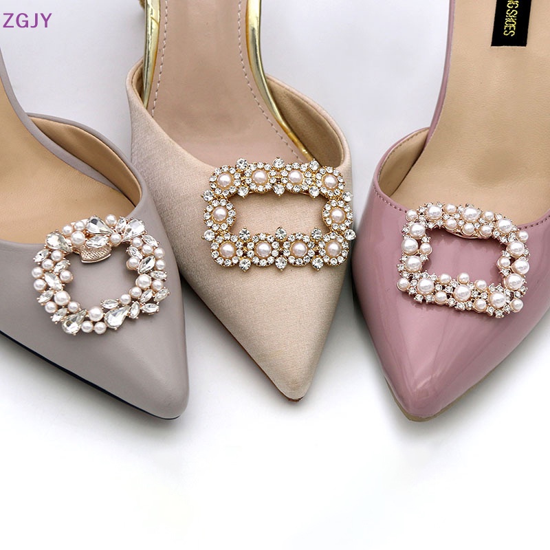 Kẹp Khóa Vuông Đính Đá Lấp Lánh Trang Trí Giày Cao Gót Cho Cô Dâu Mới