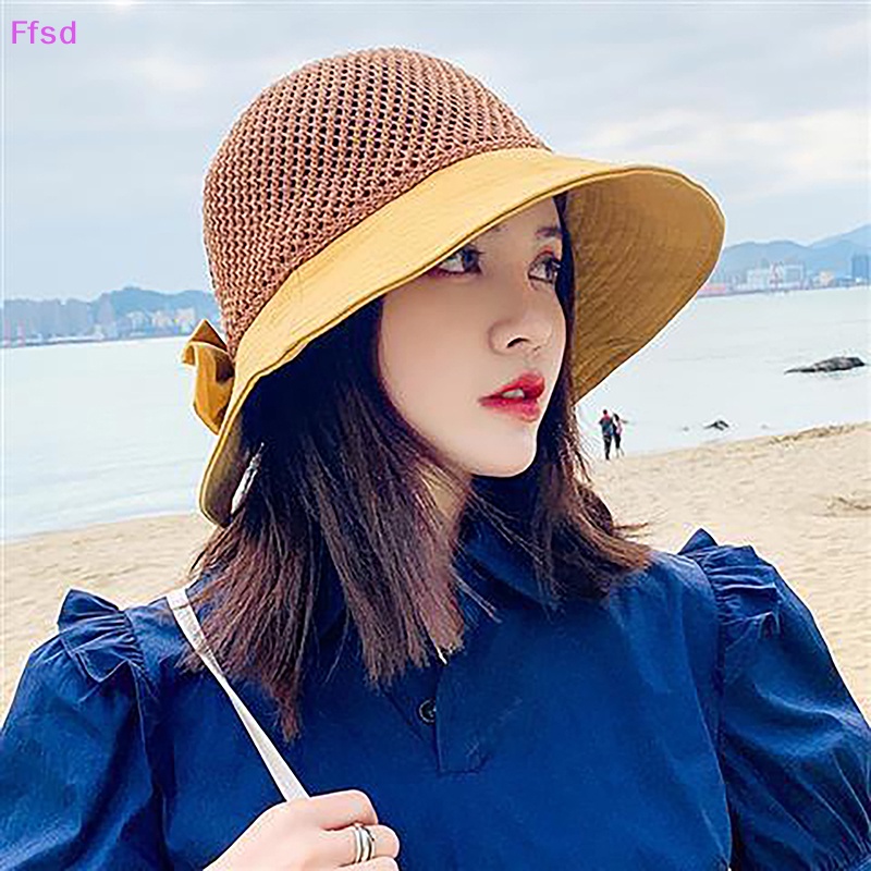 {Ffsd} Hàng Bán Chạy Mũ Xô Khoét Rỗng Đính Nơ Chống Nắng / Tia UV Ngoài Trời Mùa Hè Có Thể Gập Gọn Cho Nữ