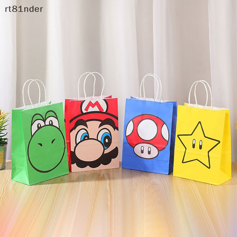 Set 4 Túi Giấy Kraft In Hình Game Super Marios Trang Trí Tiệc Cưới / Sinh Nhật / Năm Mới
