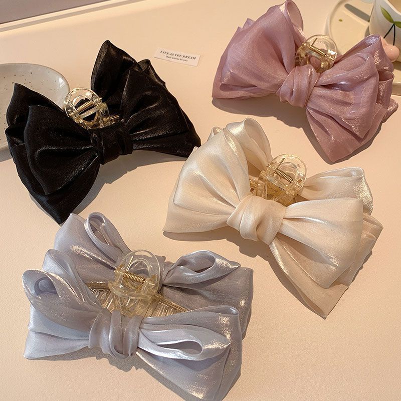 Haimeikang Kẹp Tóc Nơ Hai Mặt Bằng Nhựa Màu Trơn Phong Cách Hàn Quốc Mới