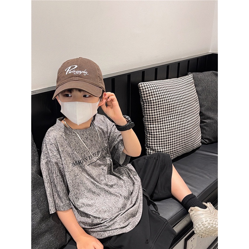 Áo thun xám chữ đen cho bé trai AB743 sz 90-160, áo phông cotton thời trang mùa hè cho bé