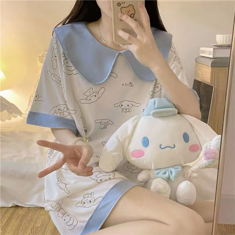 Bộ Đồ Ngủ Ngắn Tay Cổ Búp Bê Dễ Thương Thời Trang Mùa Hè Phong Cách Hàn Quốc Cho Nữ