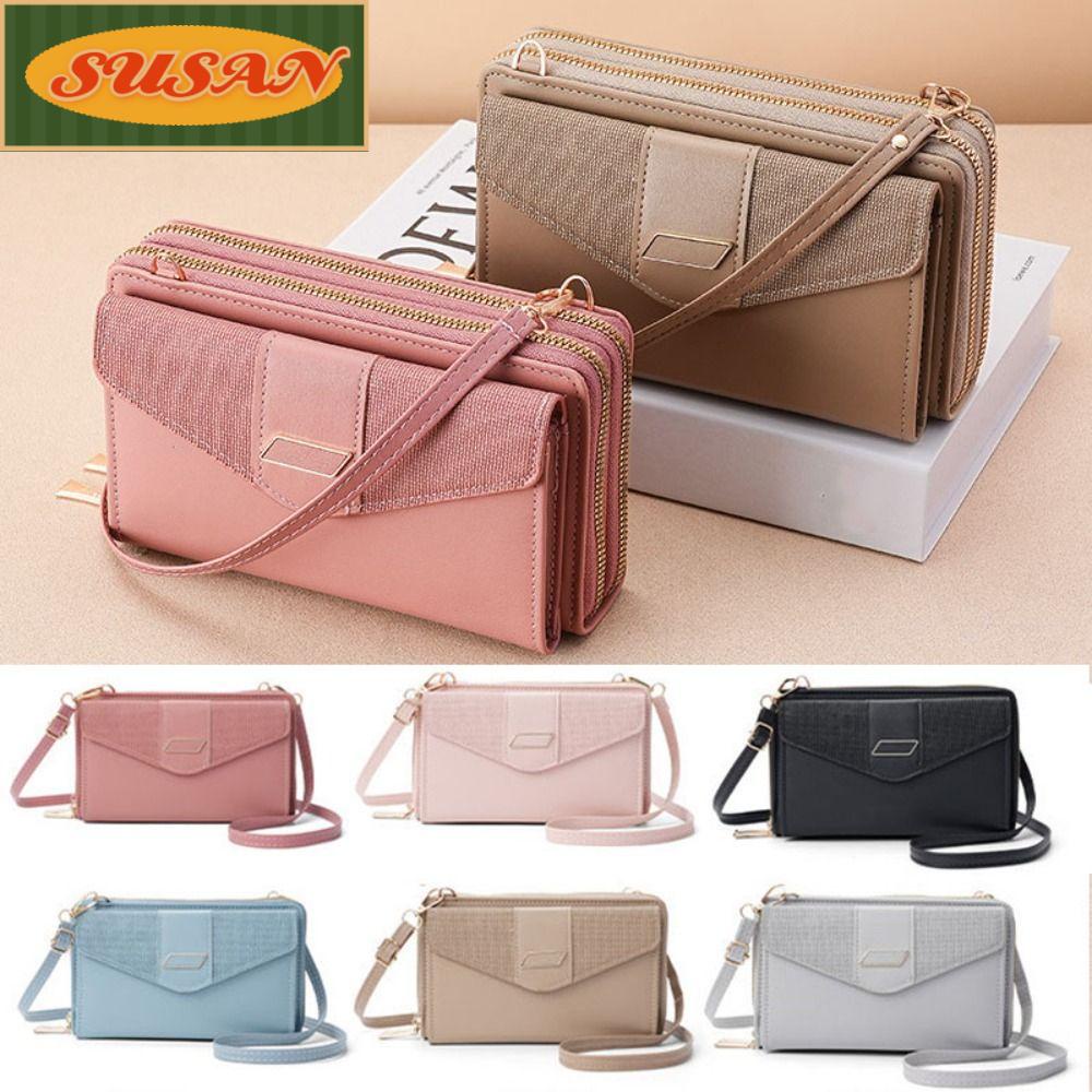 Túi Đeo Chéo Đựng Điện Thoại / Thẻ / Tiền Xu Có Khóa Kéo Đôi Thời Trang Ngoài Trời