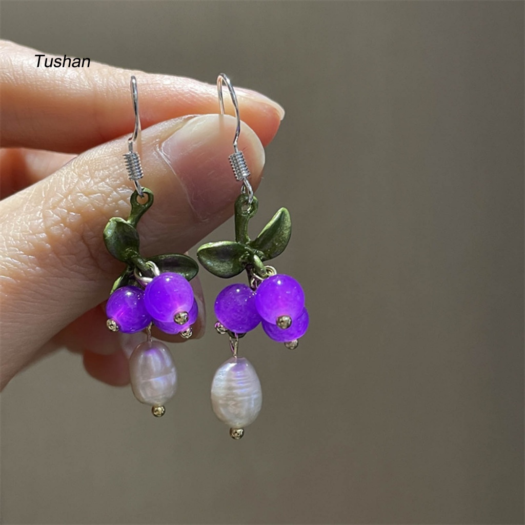 1 Đôi Bông Tai Hình Trái Nho Đính Ngọc Trai Giả Phong Cách Nhật Hàn Dành Cho Nữ