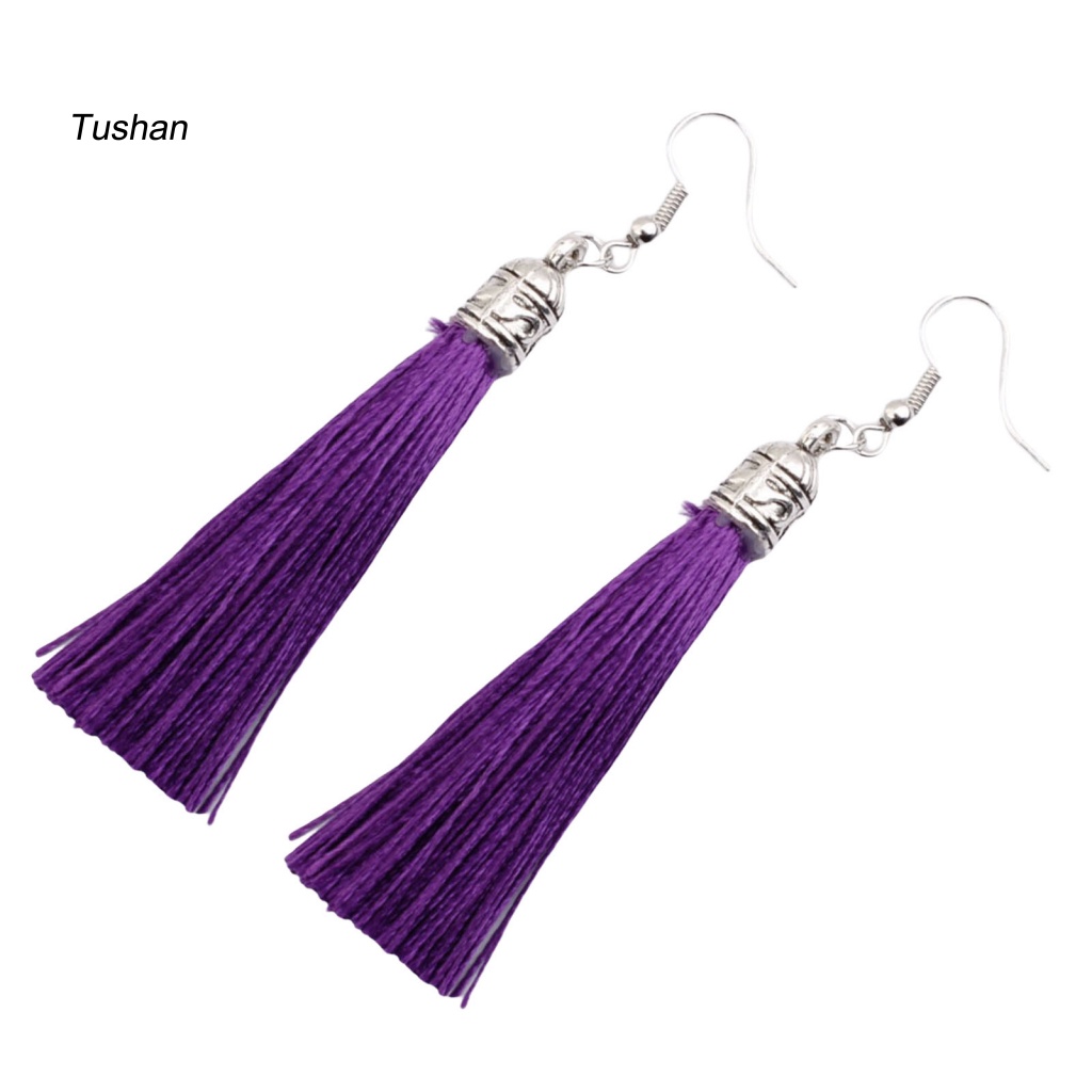 1 Đôi Bông Tai Thiết Kế Móc Tua Rua Phong Cách Bohemian