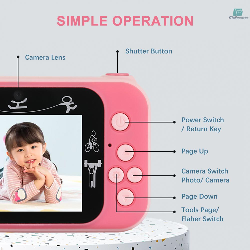 1080P Mini Kids Digital Camera Digital Video Camera for Kids Dual Lens 2.4 Inch IPS Screen Built-in Battery Cute Photo Frames Interesting Games with Neck Strap Birthday Christmas Gift for Boys Girls
