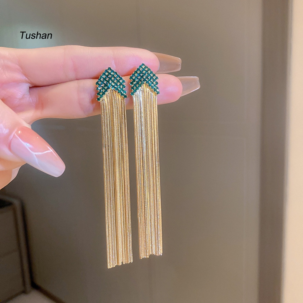1 Đôi Bông Tai Hình Tam Giác Đính Đá Thời Trang Dành Cho Nữ