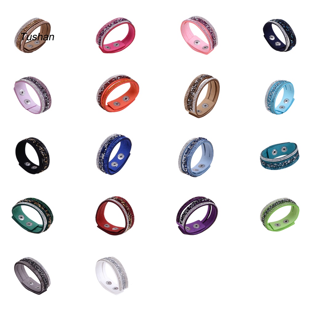Vòng Tay Giả Da Đính Đá Lấp Lánh Thời Trang