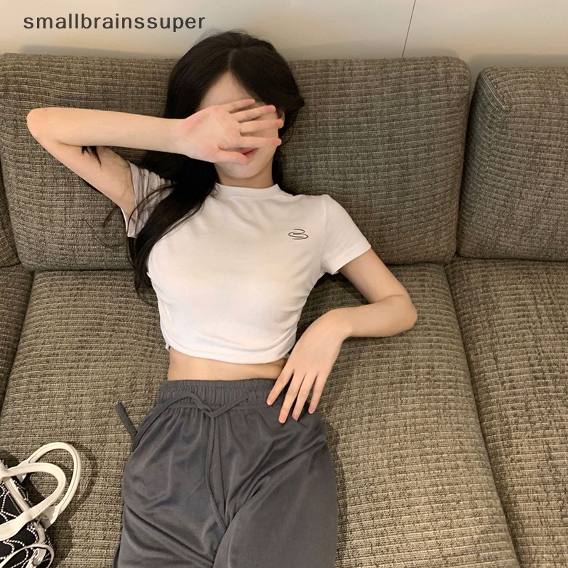 Áo Thun Croptop Ngắn Tay Cổ Tròn In Chữ Phong Cách Mỹ Gợi Cảm