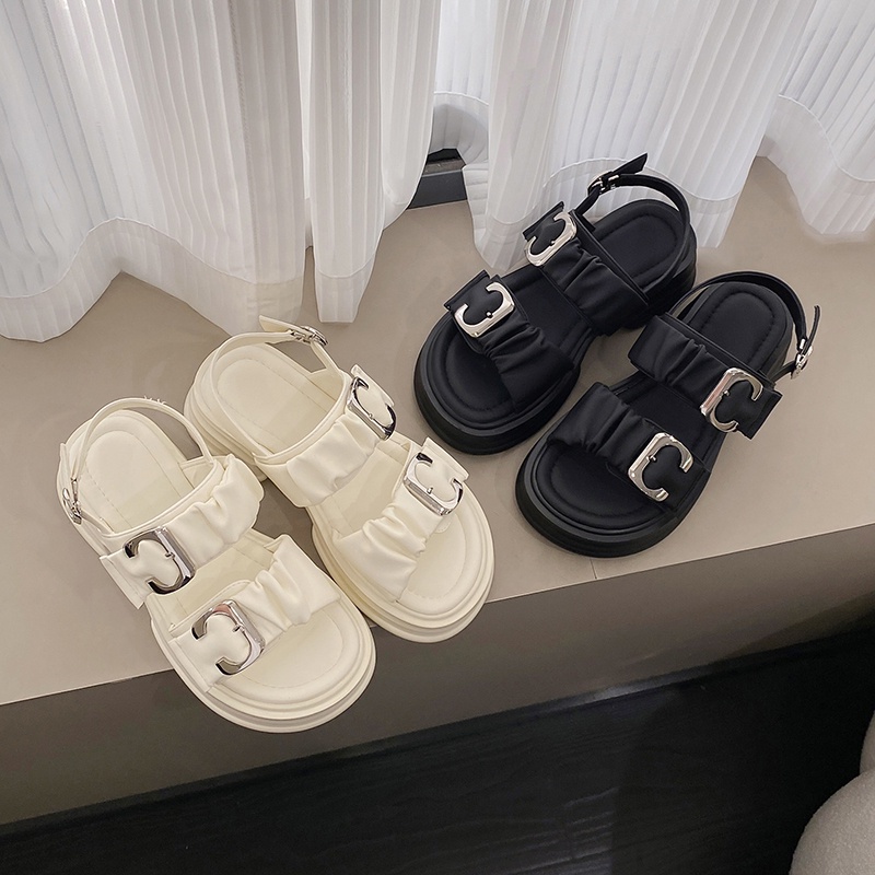 Ielgy Xăng đan Hở Ngón Gót Cao Vừa Phối Khóa Kim Loại Thoải Mái Dễ Phối Đồ Cho Nữ