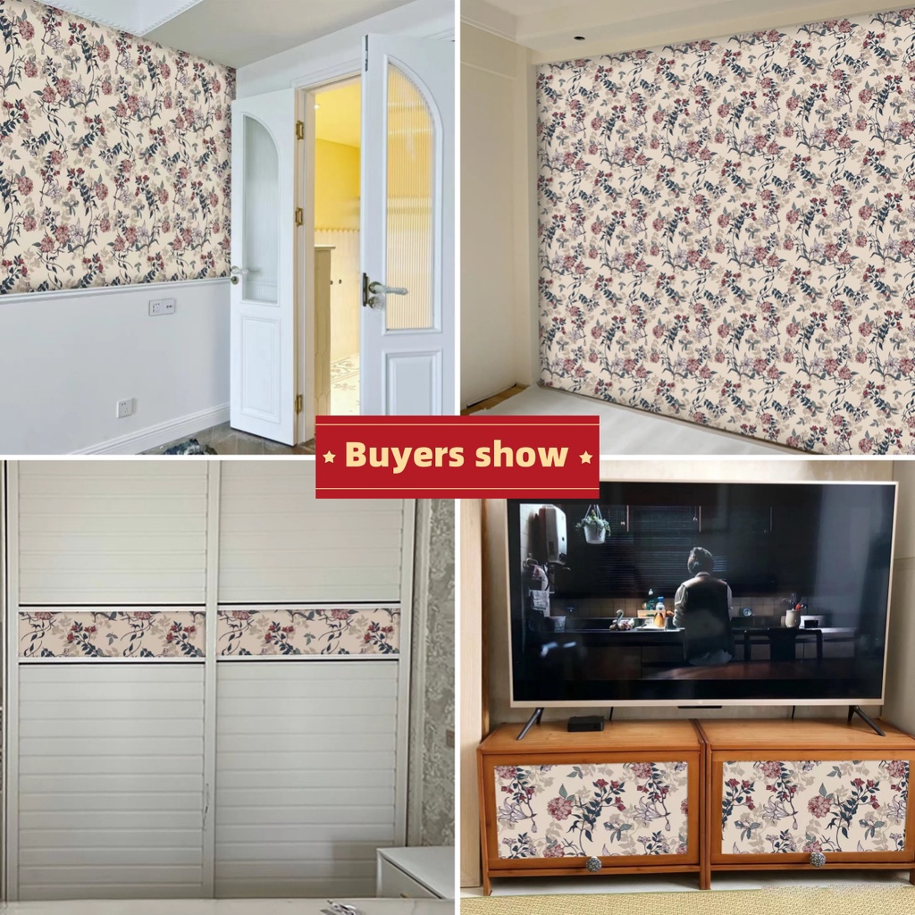 Giấy Dán Tường Bằng PVC Tự Dính Họa Tiết Hoa Tươi Tắn Trang Trí Nội Thất Phòng Khách